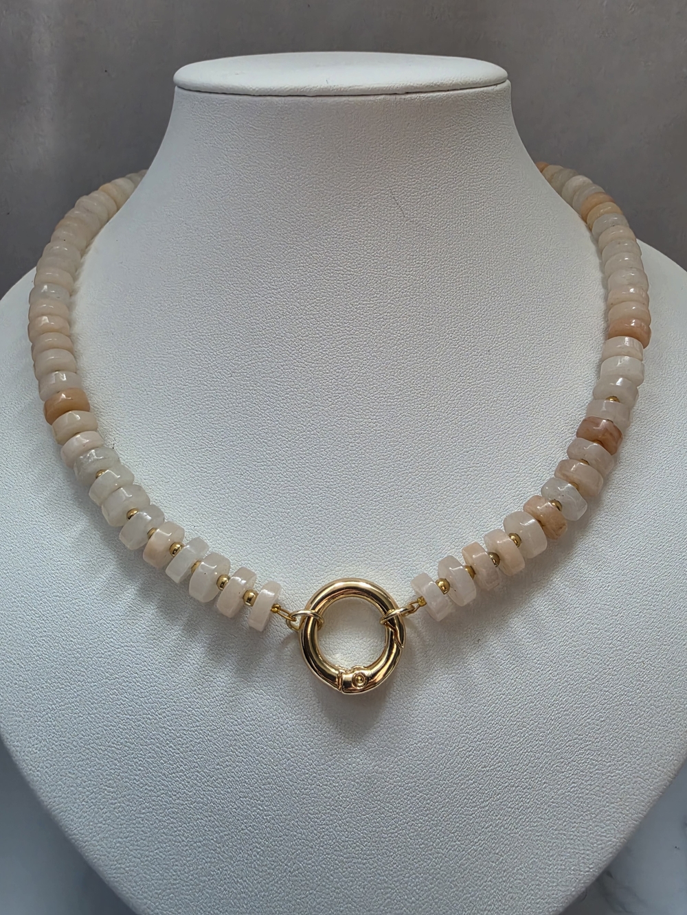Peach Bead Necklace with Gold Ring Clasp - Picture 3 of 6